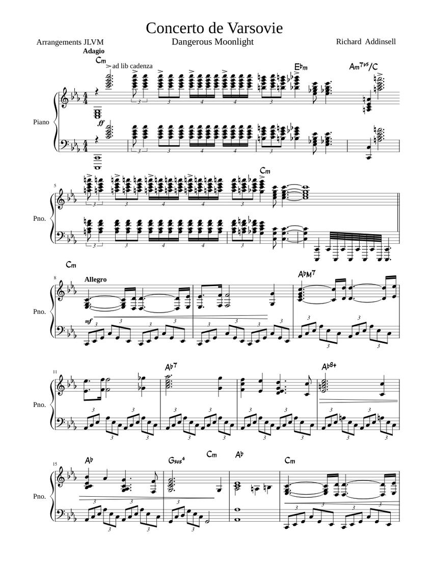 Addinsell Concerto de Varsovie arrangement pour piano seul Sheet Addinsell Concerto de Varsovie arrangement pour piano seul Sheet