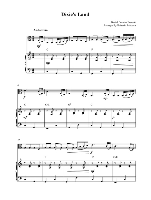 Dixie's Land (Arr. Kaiserin Rebecca) - Daniel Decatur Emmett (Viola and Piano)