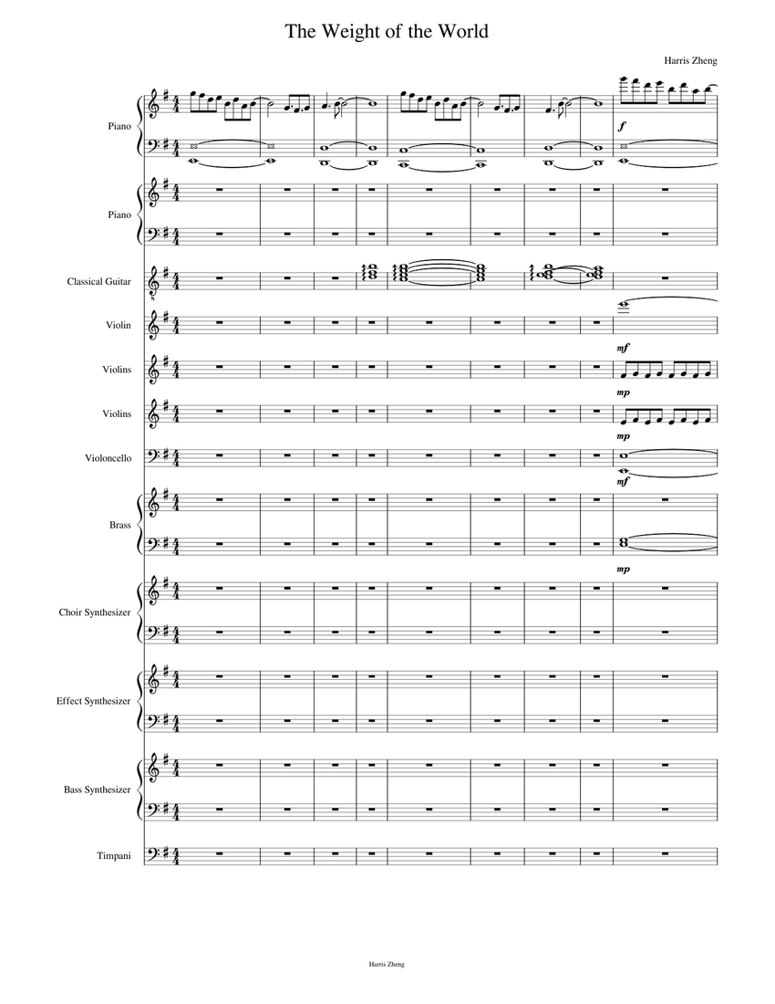 The_Weight_of_the_World Sheet music for Piano, Timpani, Violin, Cello
