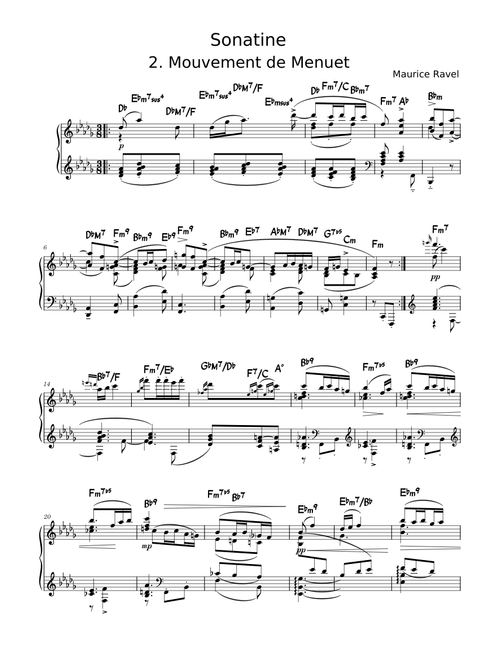 Sonatine – Maurice Ravel mouvement 2 avec accords chiffrés
