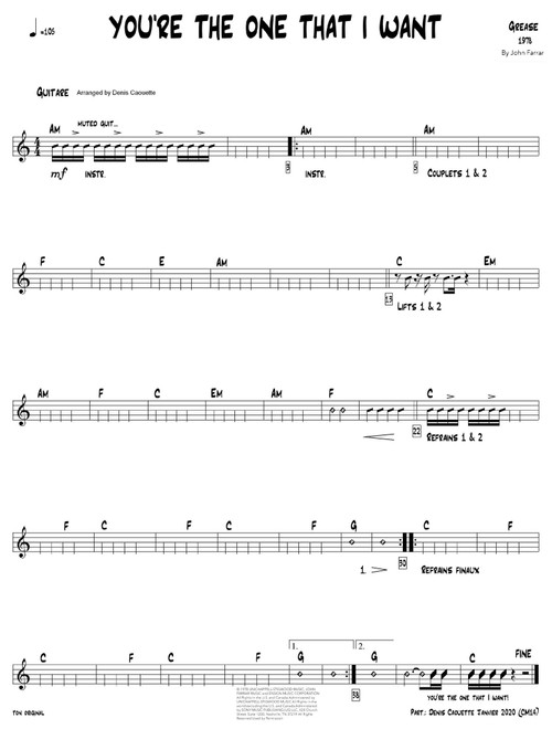 You're The One That I Want (Arr. Denis Caouette) - Olivia Newton-john And John Travolta (Lead Sheet - Fake Book)