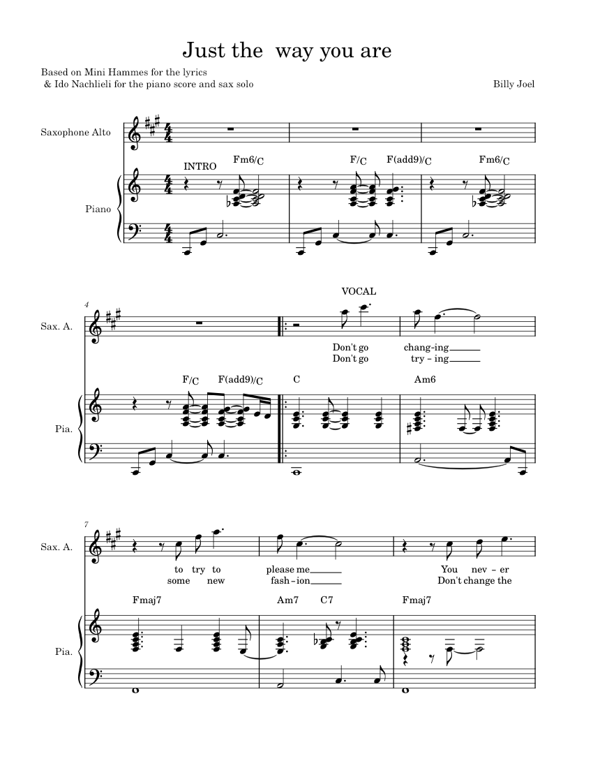 JUST THE WAY YOU ARE from Billy Joel Sheet Music with Chords for