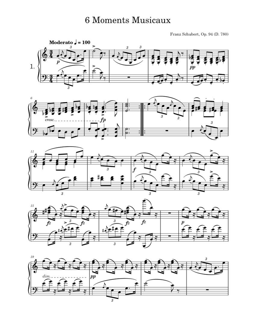 Franz Schubert - 6 Moments Musicaux, Op. 94 (D. 780) (COMPLETE) Sheet ...