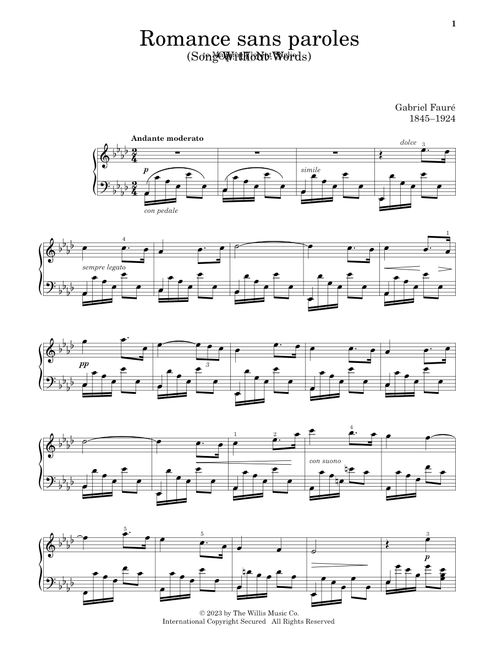 Romance Sans Paroles, Op. 17, No. 3 (Song Without Words) (Ed. Charmaine Siagian) - Gabriel Faure (Educational Piano)