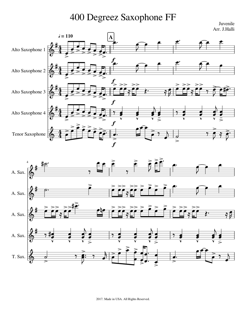 400 Degreez Saxophone FF Sheet music for Saxophone alto, Saxophone