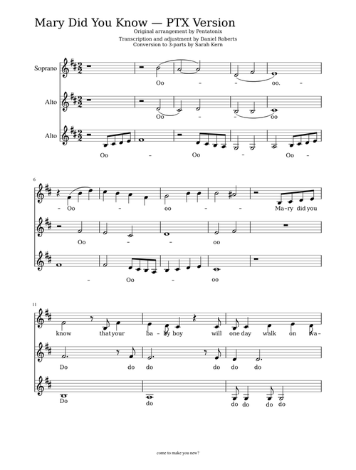 Mary Did You Know - PTX: Modified 3-part arrangement of Daniel Roberts' Transcription