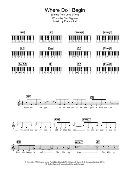 Where Do I Begin - Andy Williams (Piano Chords-Lyrics)