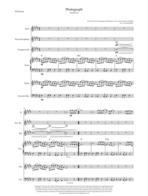 Photograph (Arr. Fernando Britto) - Ed Sheeran (Small Ensemble)