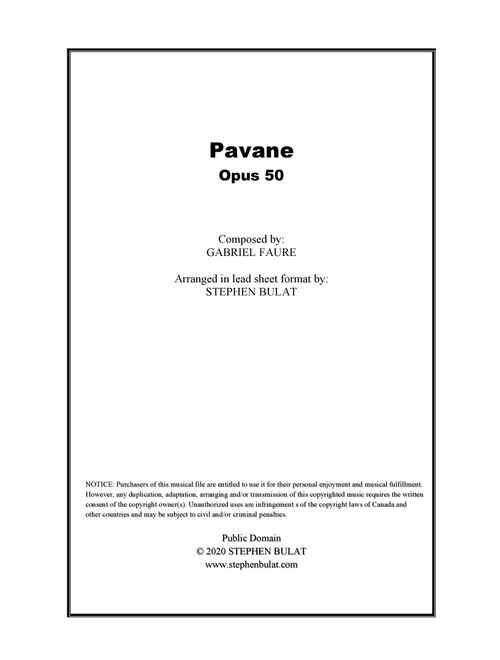 Pavane (Faure) - Lead sheet (key of Bm) (Arr. Stephen Bulat) - Gabriel Faure (Large Ensemble)