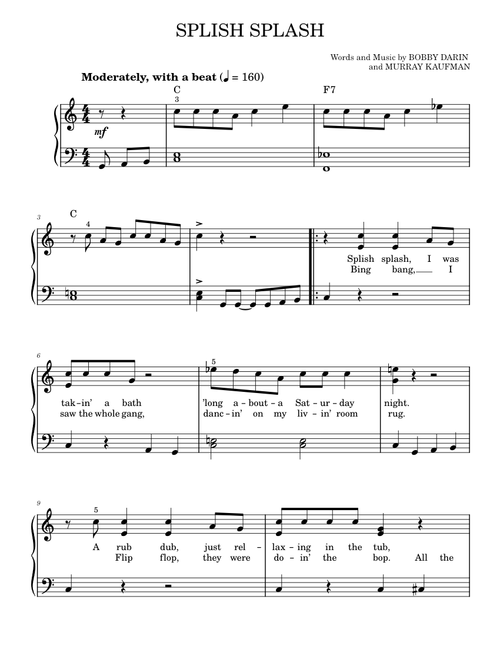 Splish Splash - Bobby Darin, Sha Na Na (Easy Piano)