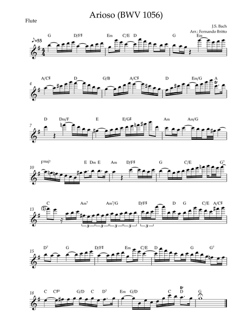 Arioso (J.S. Bach - BWV 1056) for Flute Solo with Chords (Arr. Fernando Britto) - JS Bach (Flute Solo)