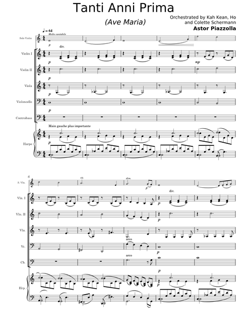 Tanti Anni Prima Ave Maria Piazzolla-cordes et Harpe - Alto clef de sol et vc2