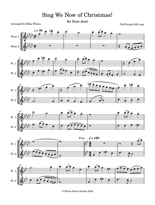 Sing We Now of Christmas--flute duet (Arr. Beka Wilson) - French folk tune (Flute Duet)