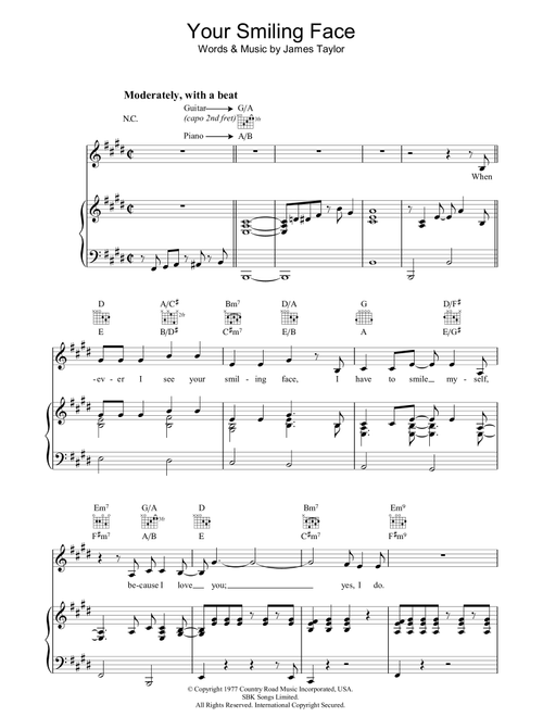 Your Smiling Face - James Taylor (Piano-Vocal-Guitar (Piano Accompaniment))