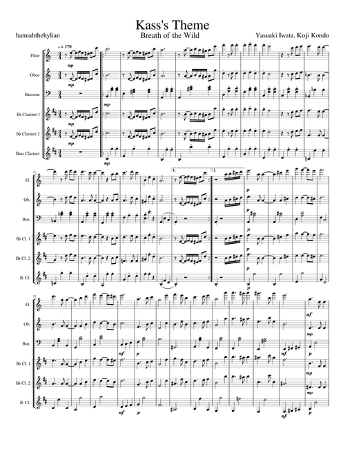 Kass's Theme- The Legend of Zelda Breath of the Wild for small woodwind ensemble