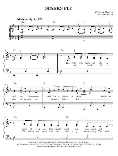 Sparks fly - Taylor Swift (Easy Piano)