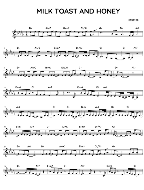 Milk And Toast And Honey (Arr. Fake book Guy) - Roxette (Lead Sheet - Fake Book)