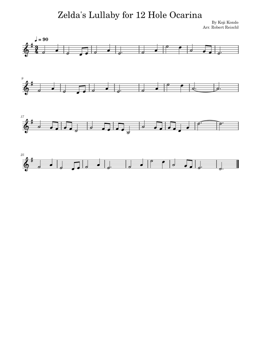 Zelda's Lullaby – Koji Kondo for Ocarina Sheet Music for Piano (Solo ...