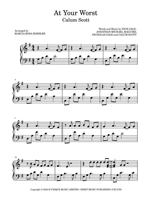 At Your Worst (Arr. Marcia Rosa Koehler) - Calum Scott (Piano Solo)