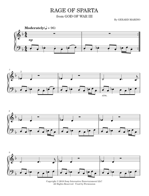 Rage Of Sparta - Gerard K Marino (Easy Piano)