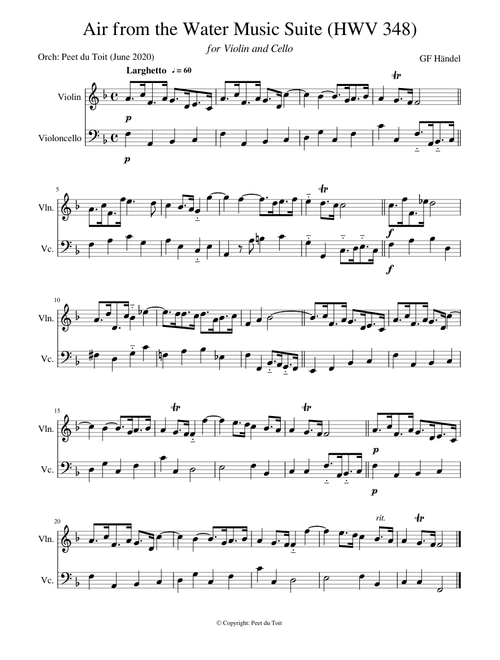 Air from the Water Music Suite HWV 348 - GF Händel (Violin & Cello)