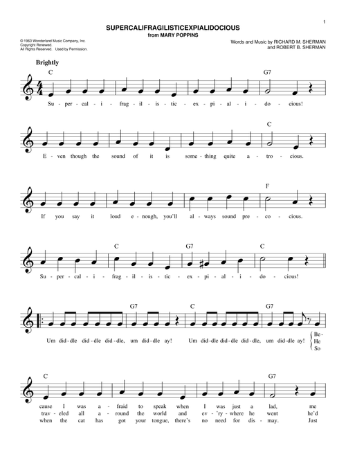 Supercalifragilisticexpialidocious (from Mary Poppins) - Julie Andrews (Easy Lead Sheet - Fake Book)