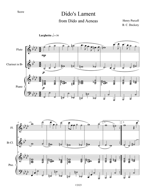 Dido's Lament (Flute and Clarinet Duet with Piano Accompaniment) (Arr. B. C. Dockery) - Henry Purcell (Instrumental Duet and Piano)