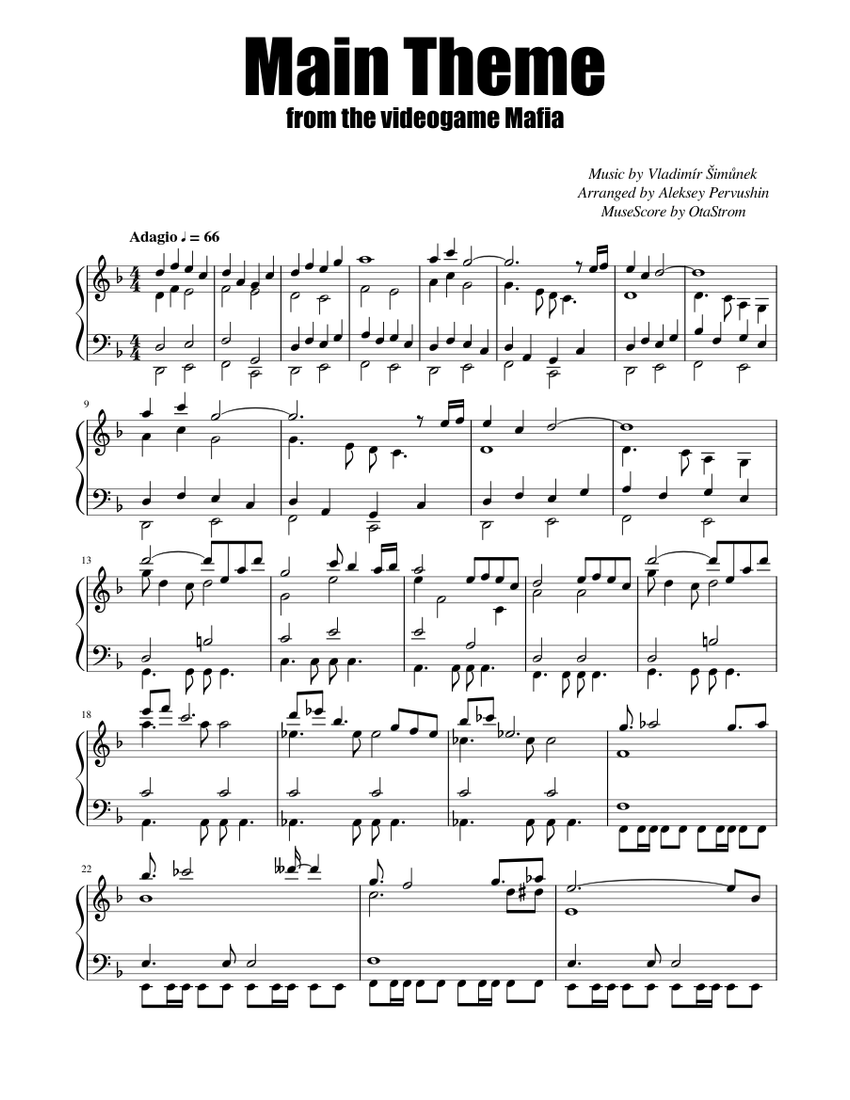 Mafia: Main Theme Sheet Music for Piano (Solo) | MuseScore.com