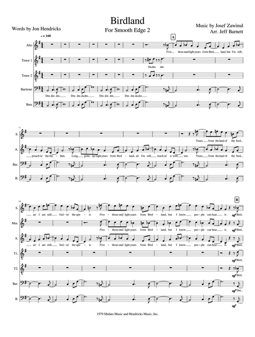 Birdland (Arr. Jeff Barnett) - Manhattan Transfer (Instrumental Duet)