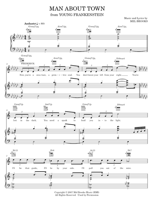 Man About Town - Mel Brooks, Young Frankenstein Musical (Piano-Vocal-Guitar)