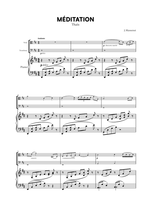 Jules Massenet - Thaïs Meditation (for Viola, Trombone and Piano) (Arr. Cadenza Editions) (Instrumental Duet and Piano)