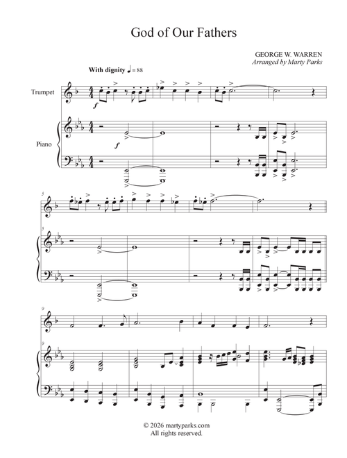 God of Our Fathers (Trumpet-Piano) (Arr. Marty Parks) (Trumpet and Piano)