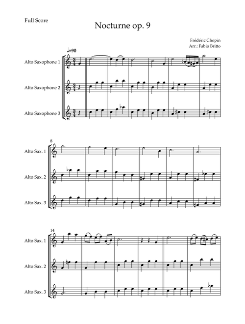 Nocturne Op.9 No. 2 (Frédéric Chopin) for Alto Saxophone Trio (Arr. Fabio Britto) (Woodwind Ensemble)