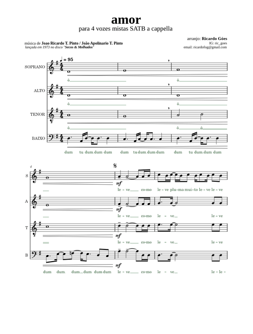 Amor – Secos E Molhados (João Ricardo/João Apolinário), arr. para coro SATB a cappella: Ricardo Góes
