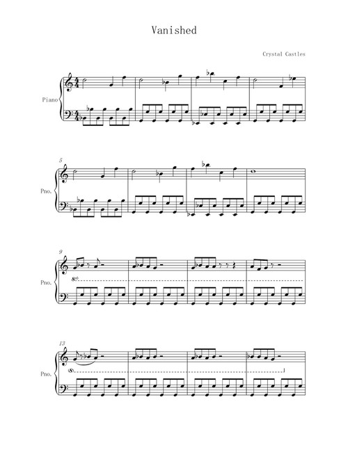 Vanished (Arr. Crystal Castles) (Piano Solo)