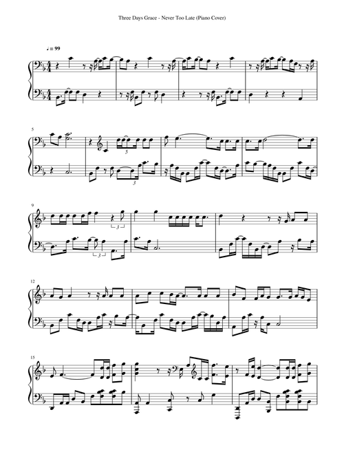 Never Too Late (Arr. JohnHenry) - Three Days Grace (Piano Solo)