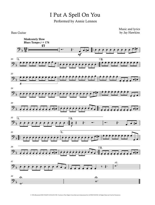 I Put A Spell On You (Arr. David Lartey) - Annie Lennox (Bass Guitar (without TAB))