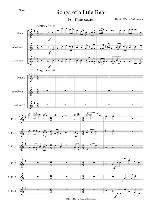 Songs of a little Bear for flute sextet or flute choir - David Warin Solomons (Woodwind Ensemble)