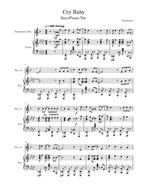Cry Baby Sax/Piano - Tokyo Revengers OP1