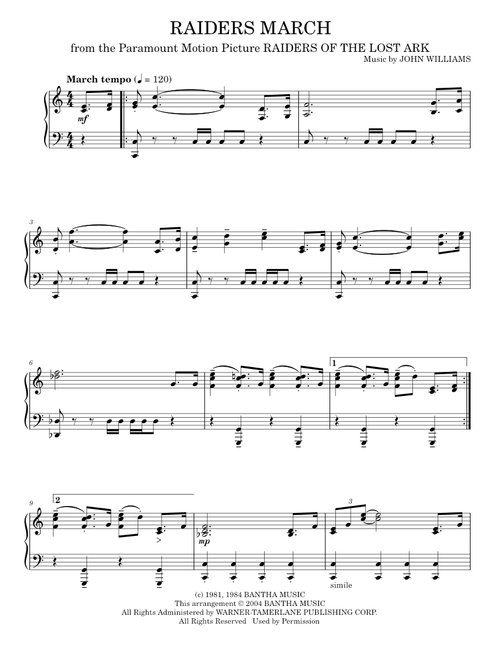 Raiders March - Indiana Jones Trilogy Movie, John Williams (Piano Solo)