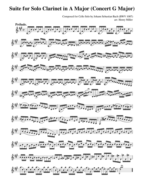 Bach - Cello Suite No. 1 (BWV 1007) - Solo Clarinet in A Major