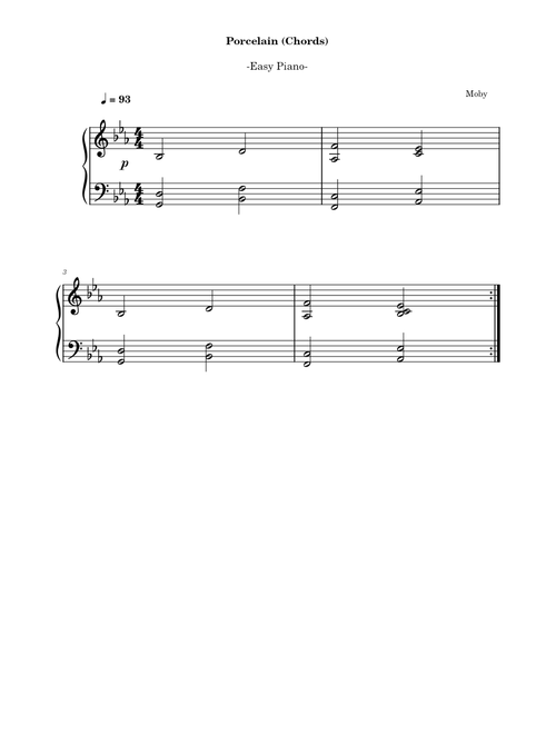 Moby - Porcelain (Chords) -Easy Piano-