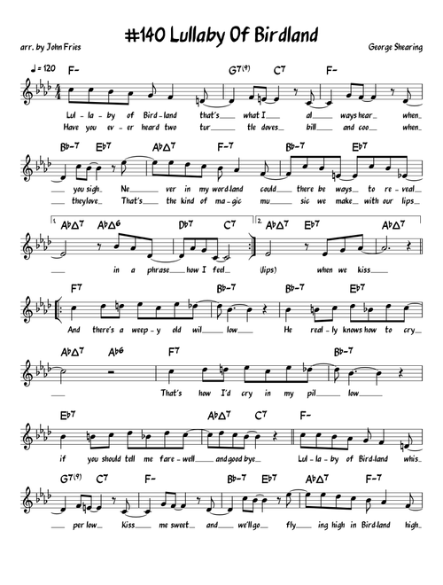 Lullaby Of Birdland (Arr. John Fries) - Ella Fitzgerald (Piano-Vocal-Guitar (Piano Accompaniment))