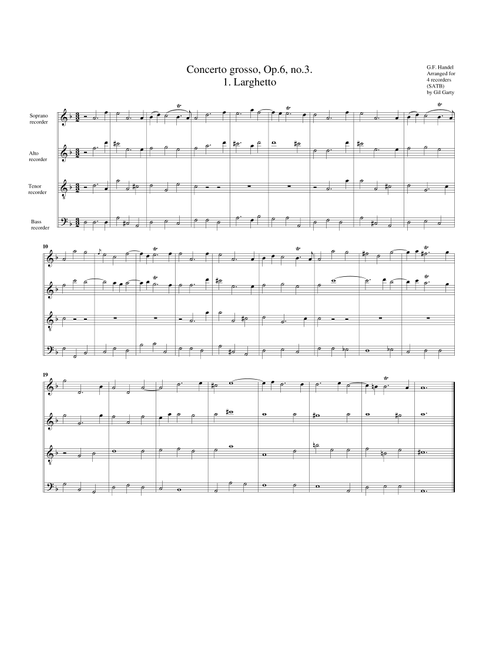 Concerto grosso, Op.6, no.3 (arrangement for 4 recorders) (Arr. Gil Garty) - Georg Friedrich Handel (Recorder Ensemble)