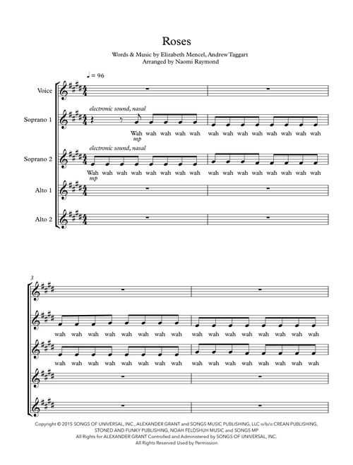 Roses (Arr. Naomi Raymond) - The Chainsmokers Feat. Rozes (Choral, SSAA)