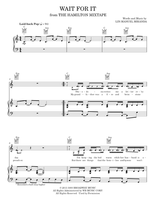 Wait For It - Lin-Manuel Miranda, Usher (Piano-Vocal-Guitar)