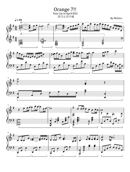 Orange 7!! (Arr. poon) - Michiru (Piano Solo)