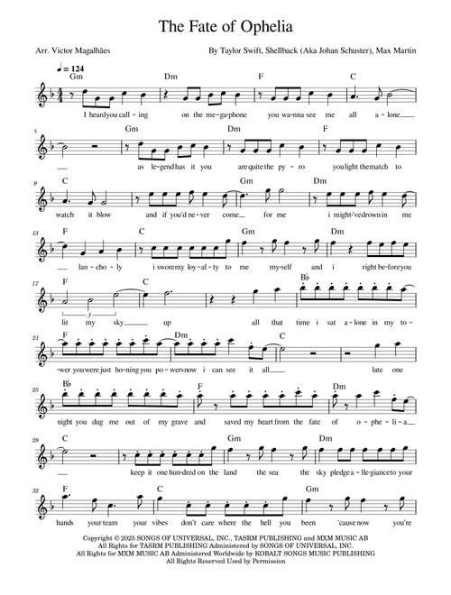 The Fate Of Ophelia (Arr. Victor Magalhães) - Taylor Swift (Lead Sheet - Fake Book)