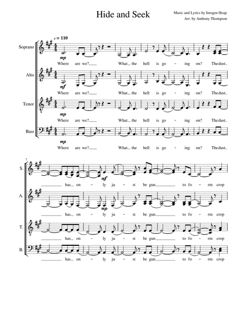 Hide and Seek by Imogen Heap SATB A Cappella