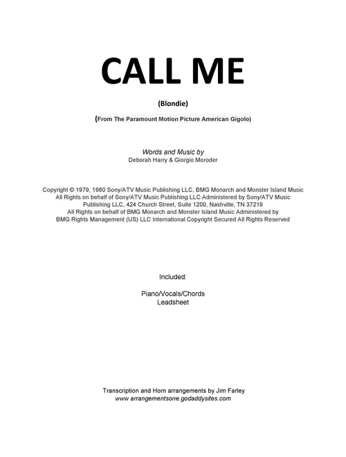 Call Me (Arr. Jim Farley) - Blondie (Piano-Vocal-Guitar (Piano Accompaniment))